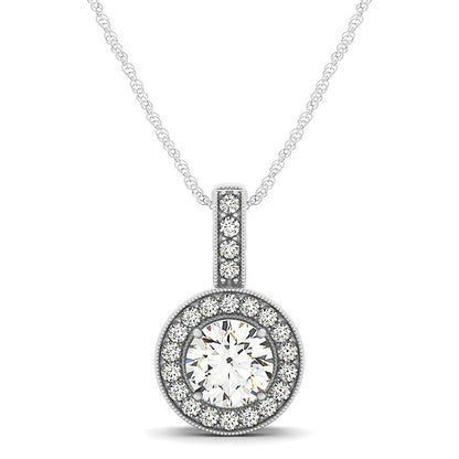 Milgrain Edge Diamond Halo Pendant in 14k White Gold (5/8 cttw)