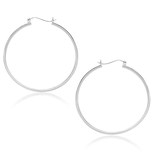 10k White Gold Polished Hoop Earrings (1.5x40mm)