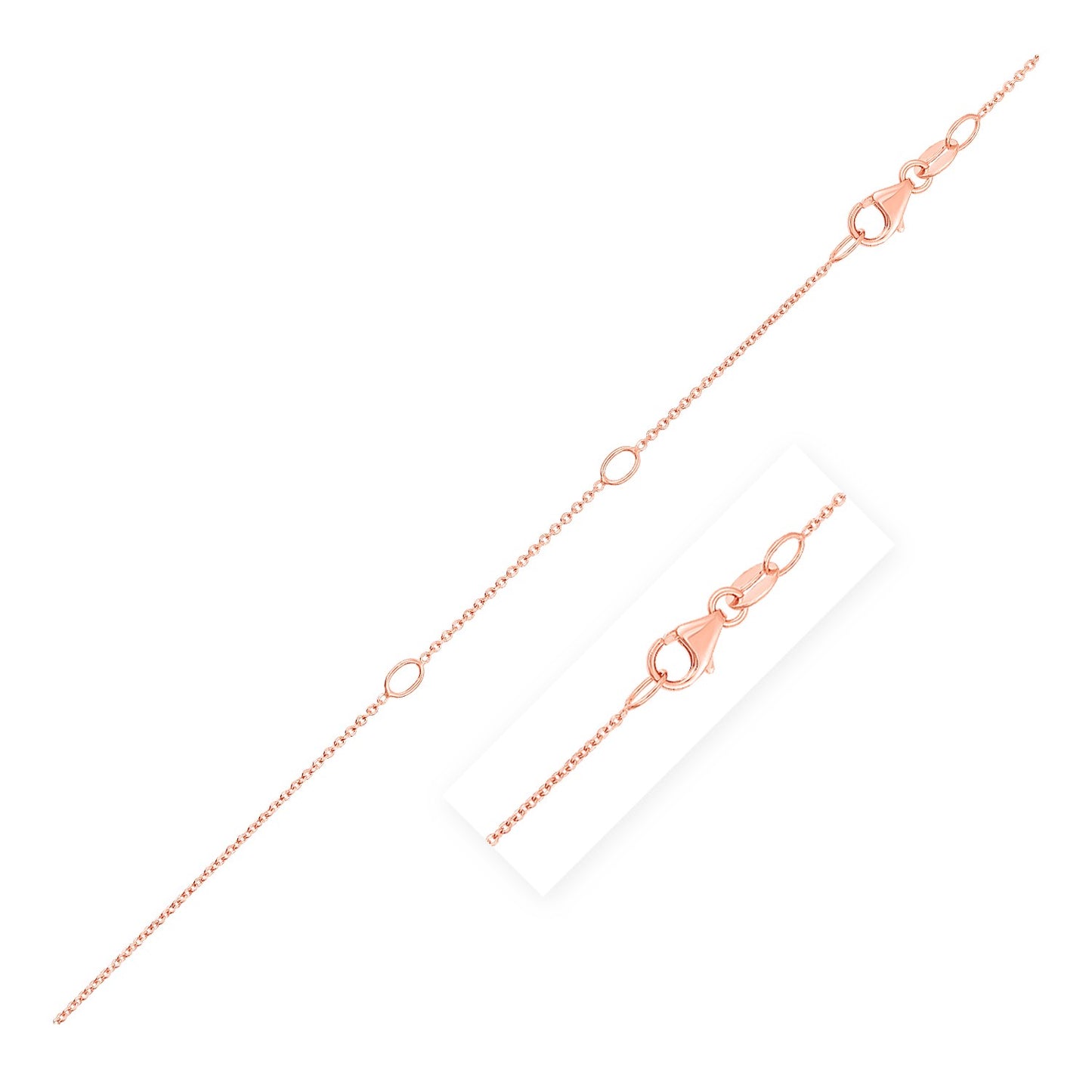 Double Extendable Cable Chain in 14k Rose Gold (0.97 mm)