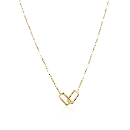 14k Yellow Gold Necklace with Interlocking Petite Rectangles