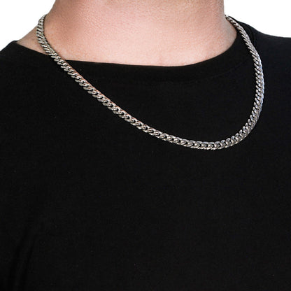 14K White Gold Miami Cuban Semi Solid Chain (7.00 mm)