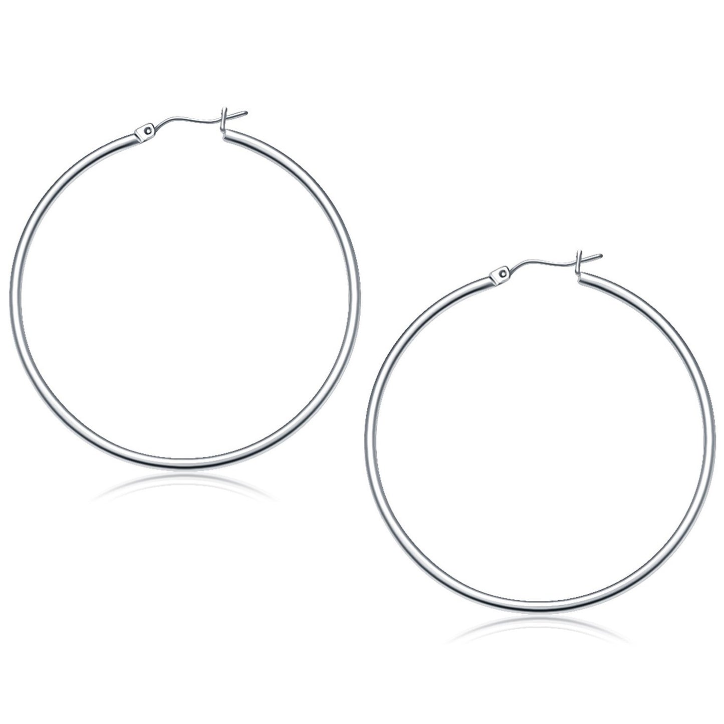 10k White Gold Polished Hoop Earrings (2x50mm)