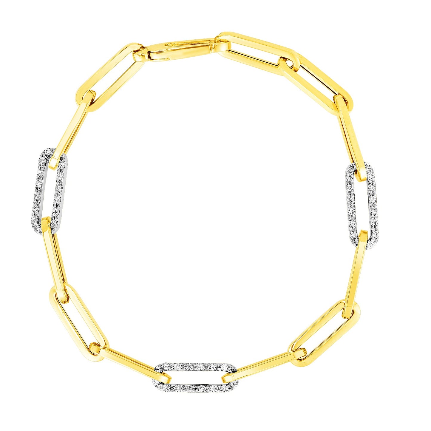 14k Yellow Gold inch Paperclip Chain Bracelet with Three Diamond Links (2.00 mm)