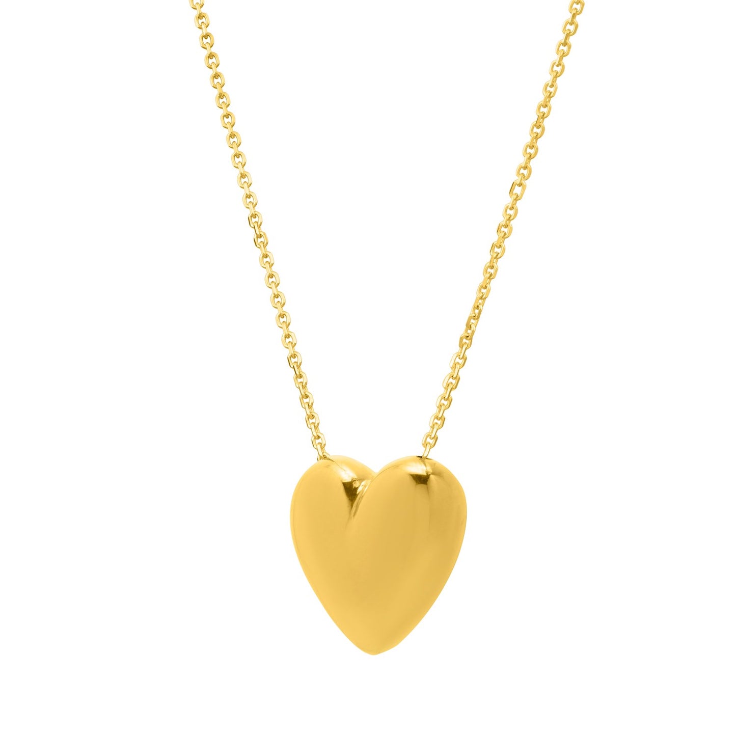 14K Yellow Gold Large Puffed Up Heart Necklace