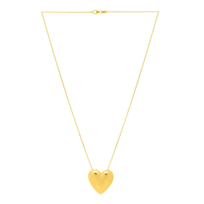 14K Yellow Gold Large Puffed Up Heart Necklace