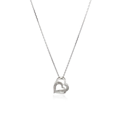 Sterling Silver Dual Heart Motif Pendant with Diamonds (.06 cttw)