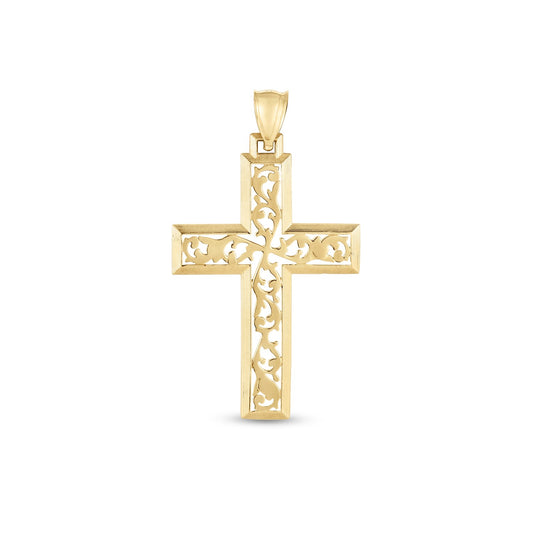 14k Yellow Gold High Polish Vine Cross Pendant