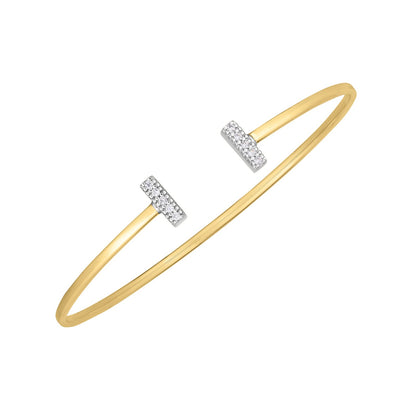 14k Two Tone Gold Diamond Tee Bar Bangle (2.00 mm)