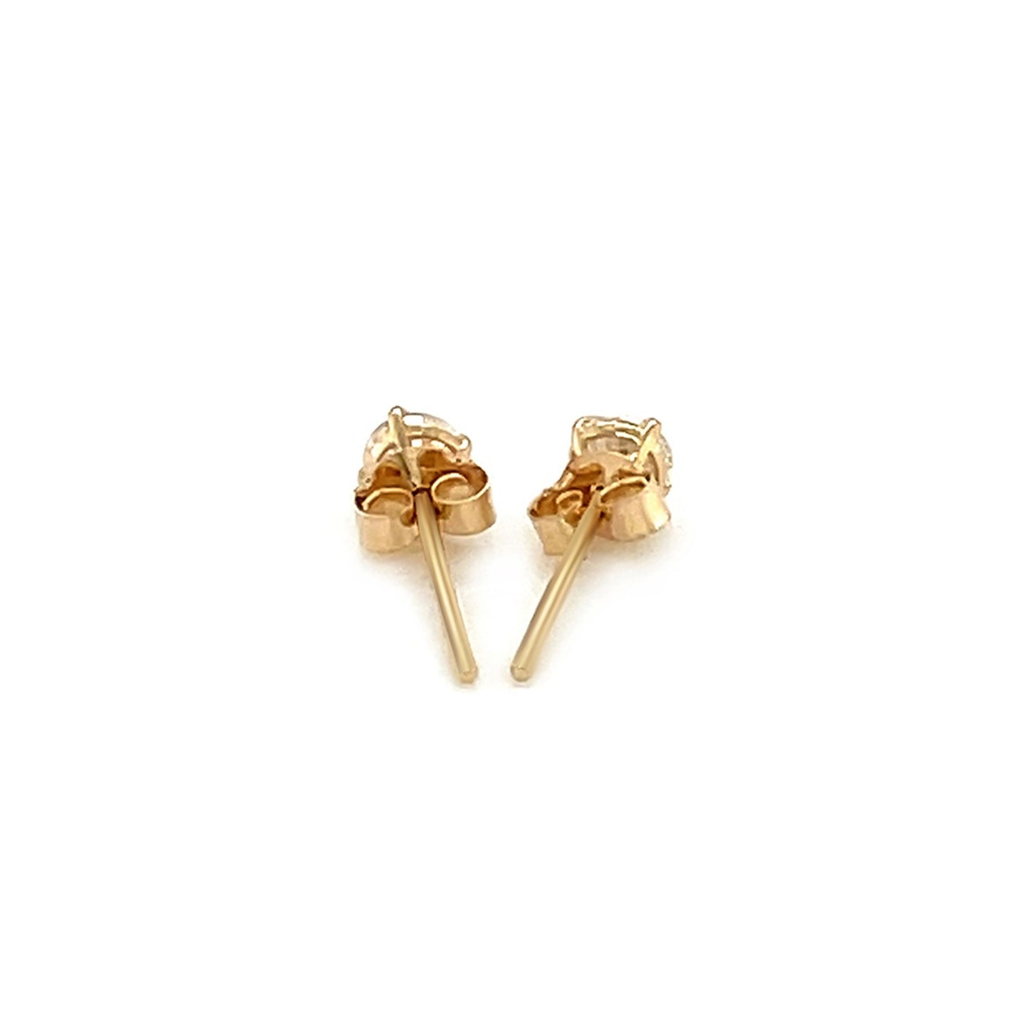 14k Yellow Gold Stud Earrings with White Hue Faceted Cubic Zirconia(3mm)