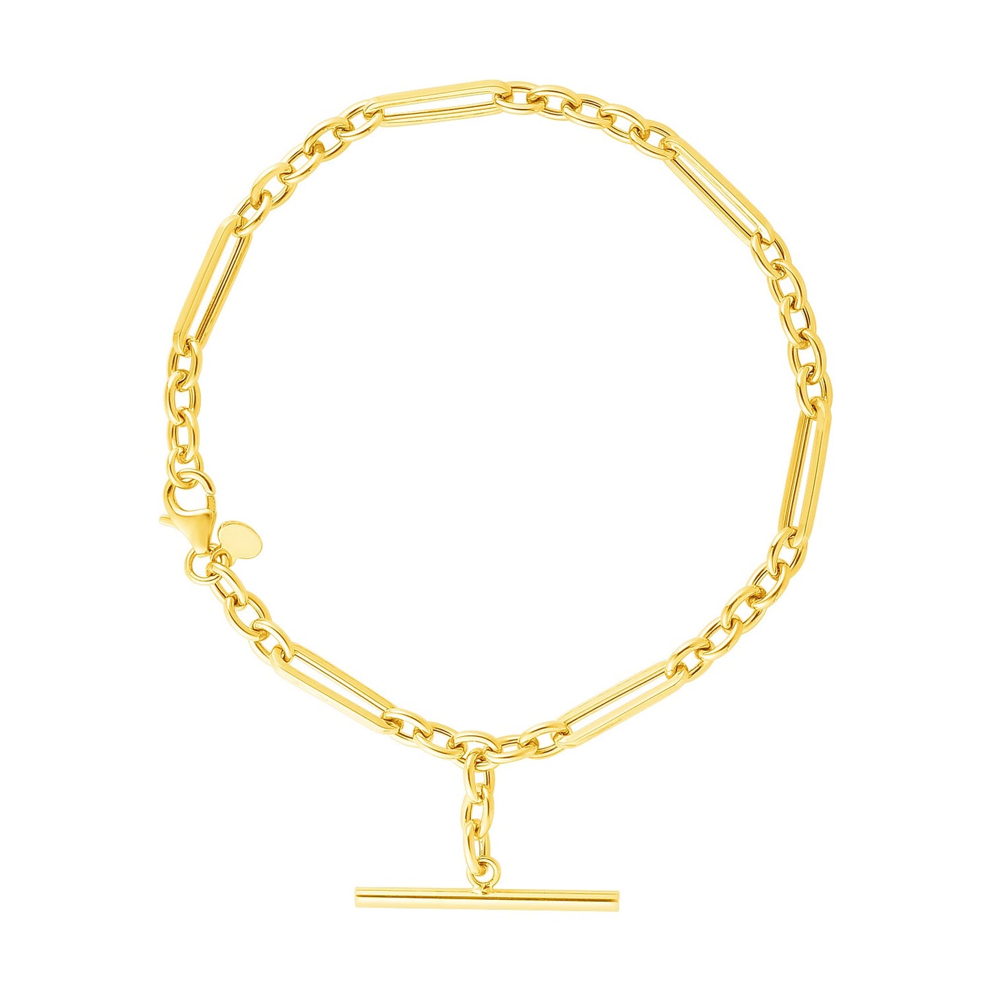 14k Yellow Gold Alternating Oval and Round Chain Bracelet with Toggle (3.90 mm)