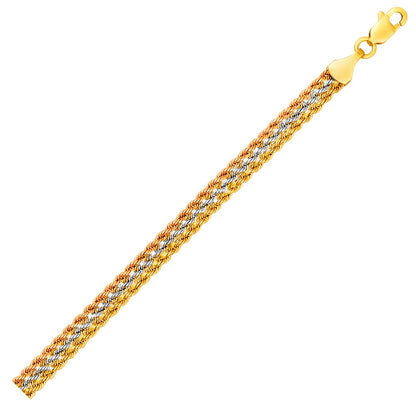 10k Tri-Toned Gold Multi-Strand Rope Chain Bracelet (6.35 mm)