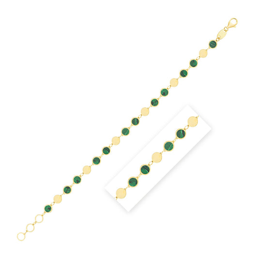 14k Yellow Gold Malachite Geometric Mirror Gem Chain Bracelet (5.00 mm)