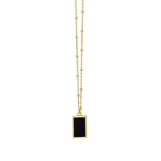 14K Yellow Gold Onyx Geometric Rectangle Necklace