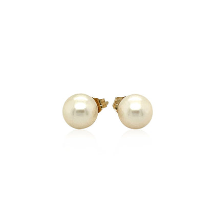 14k Yellow Gold Freshwater Cultured White Pearl Stud Earrings (7mm)