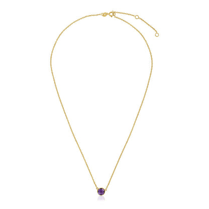 14k Yellow Gold 17 inch Necklace with Round Amethyst