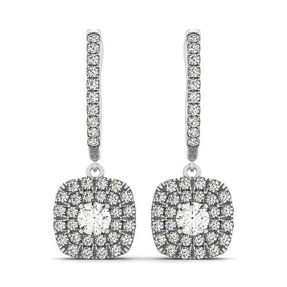 14k White Gold Double Halo Cushion Outer Shaped Diamond  Earrings (3/4 cttw)