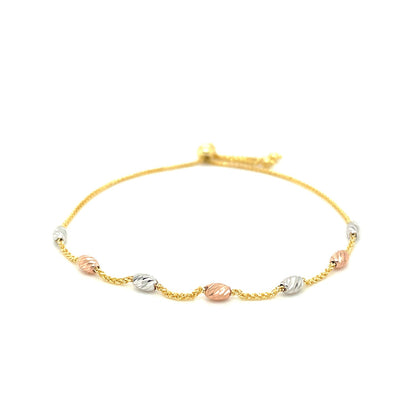 14k Tri-Color Gold Textured Oval Station Lariat Style Bracelet (1.20 mm)