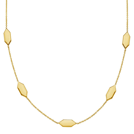 14K Yellow Gold Elongated Hexagon Link Necklace