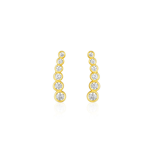 14k Yellow Gold Graduated Circles Climber Post Earrings with Cubic Zirconias