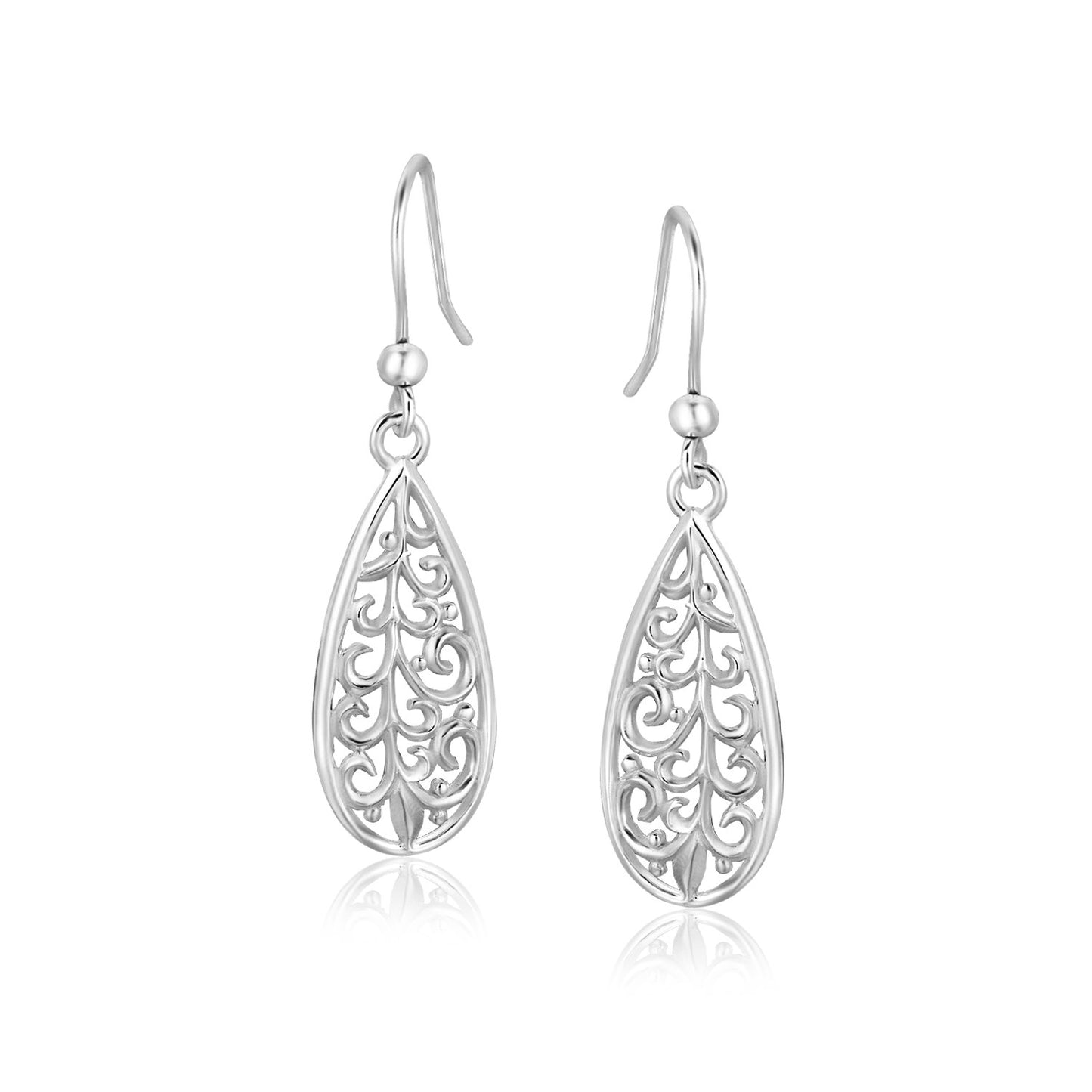 Sterling Silver Teardrop Filigree Style Drop Earrings