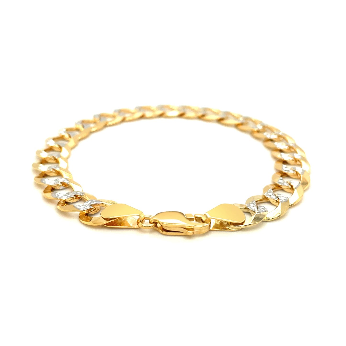 14k Two Tone Gold Pave Curb Bracelet (9.70 mm)