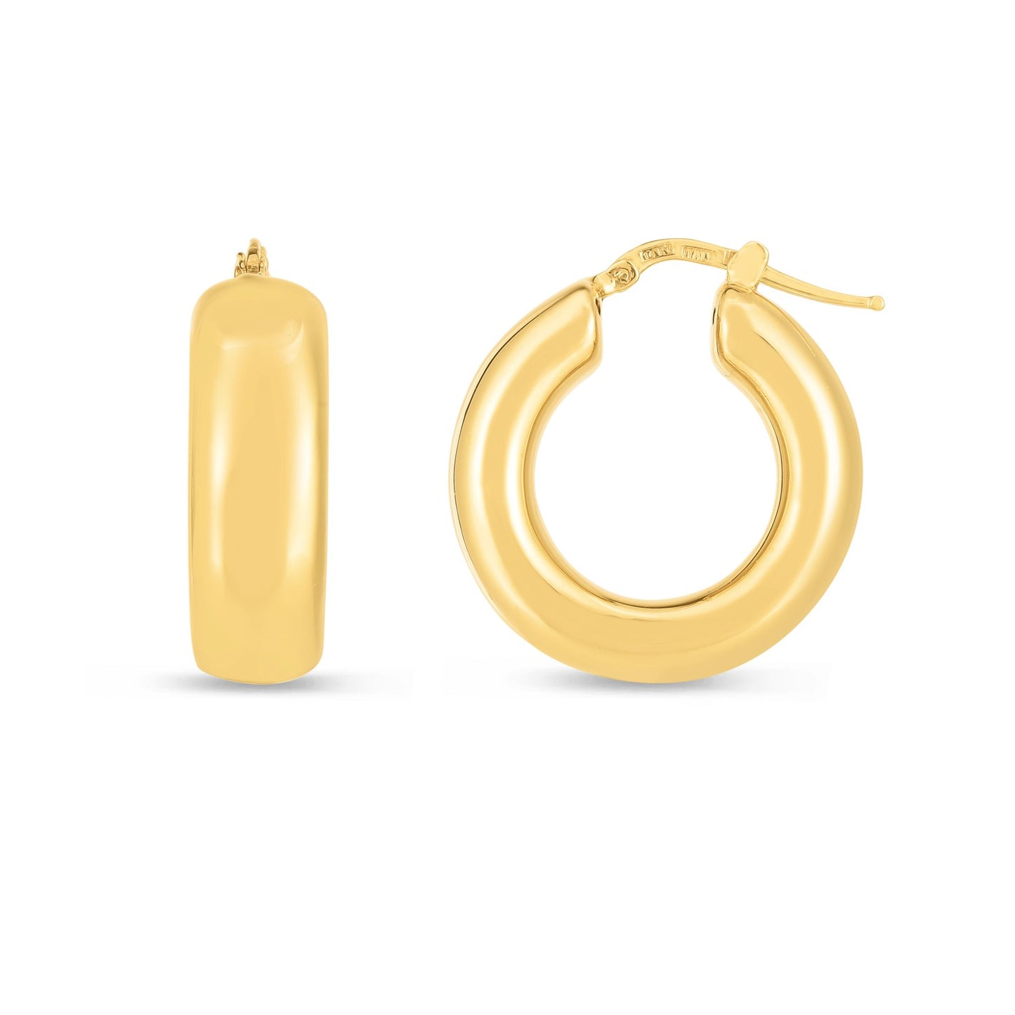 14k Yellow Gold Medium Puffy Hoops