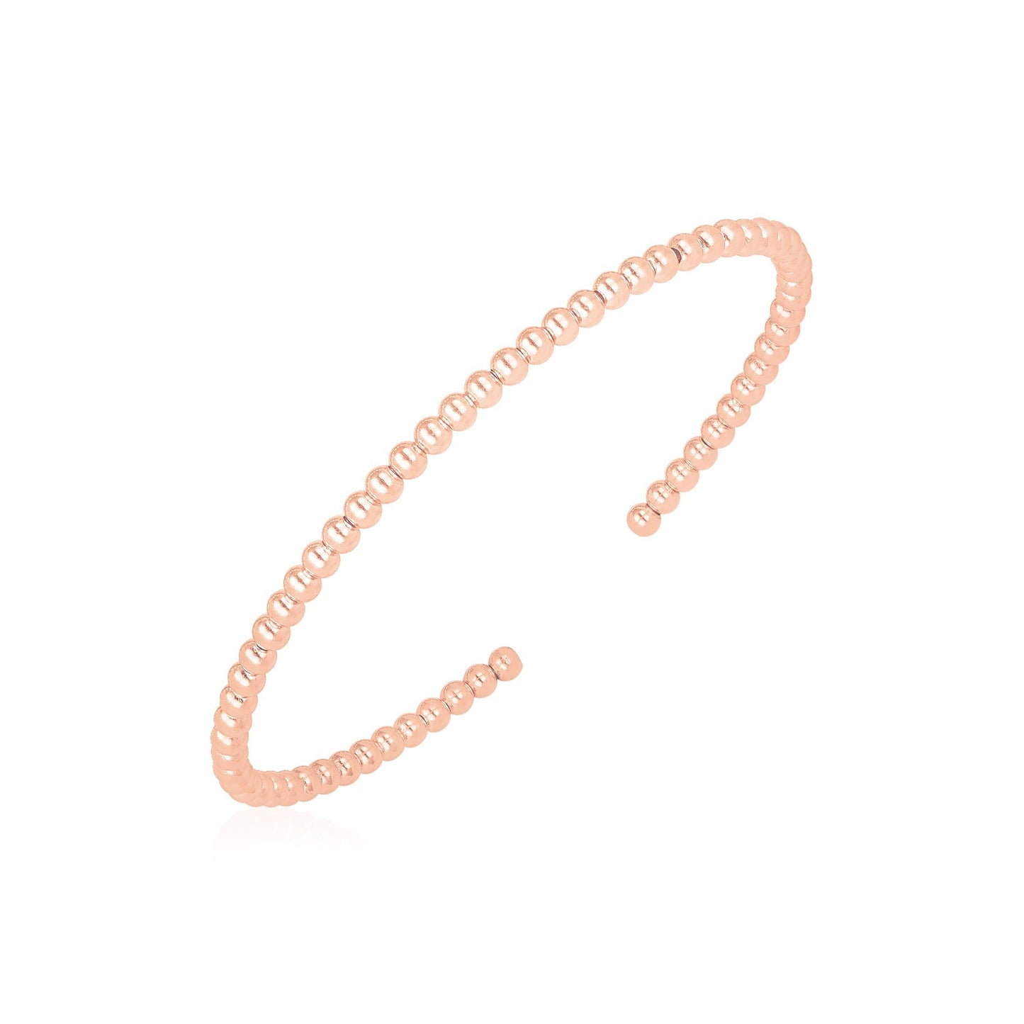 14k Rose Gold High Polish Bead Cuff Bangle (3.00 mm)