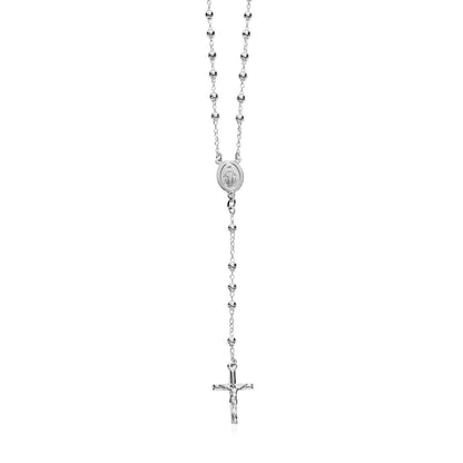 Polished Rosary Chain and Bead Necklace in Sterling Silver