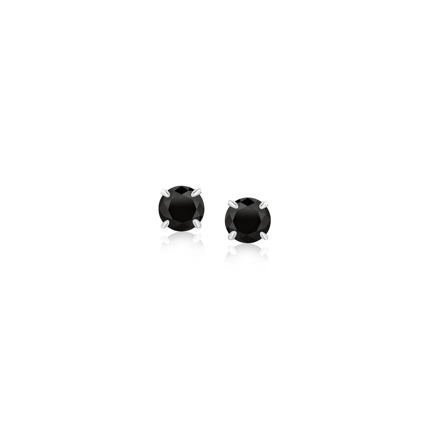 14k White Gold Stud Earrings with Black Cubic Zirconia(4mm)