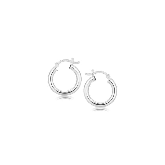 Sterling Silver Polished Hoop Style Earrings with Rhodium Plating (3x15mm)