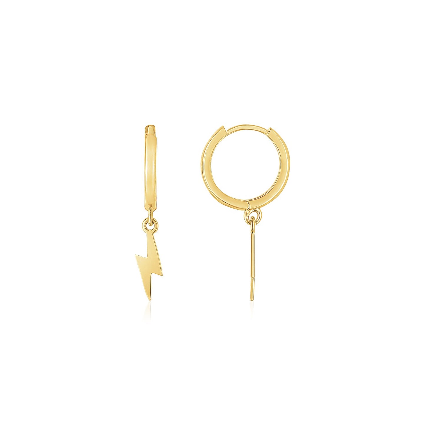 14K Yellow Gold Lighting Bolt Drop Hoop Earrings