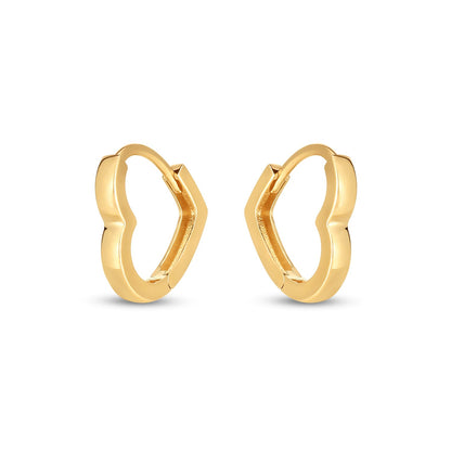 14k Yellow Gold Heart Huggie Hoops