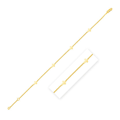 14k Yellow Gold Polished Station Cross Anklet (1.00 mm)