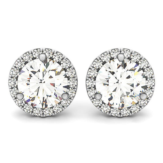 14k White Gold Round Prong Halo Style Earrings (1 cttw)