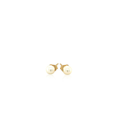 14k Yellow Gold Freshwater Cultured White Pearl Stud Earrings (4mm)