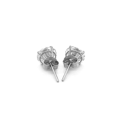 14k White Gold Stud Earrings with White Hue Faceted Cubic Zirconia(6mm)