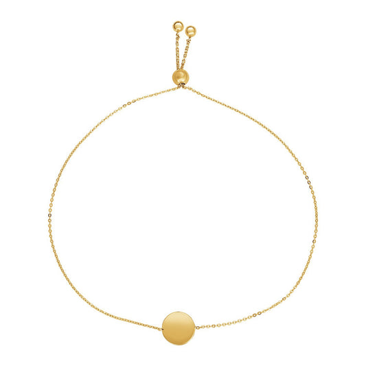 Adjustable Bracelet with Shiny Circle in 14k Yellow Gold (7.50 mm)