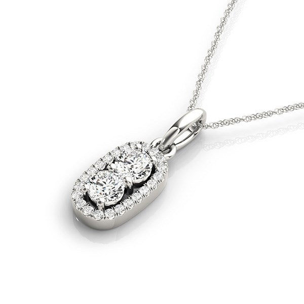 Outer Oval Shaped Two Stone Diamond Pendant in 14k White Gold (5/8 cttw)