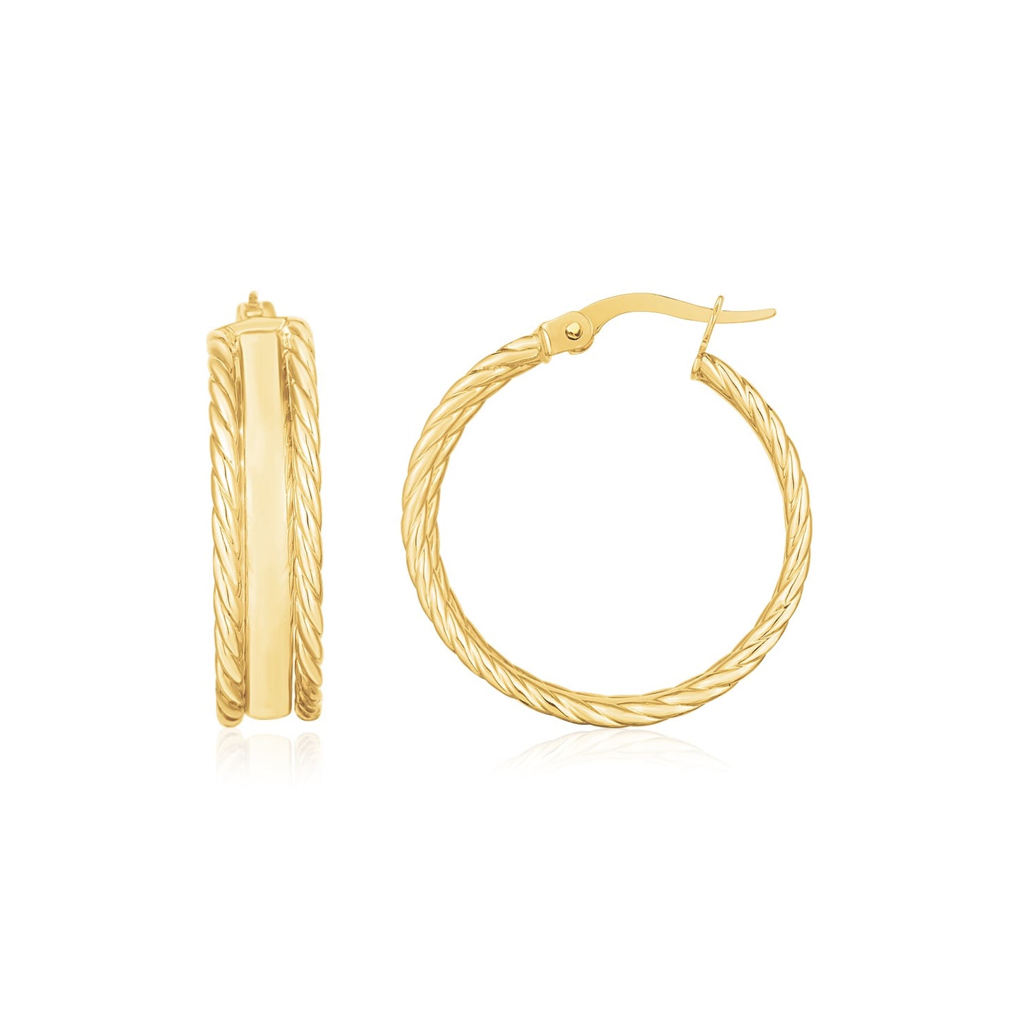 14K Yellow Gold Triple Row Hoop Earrings