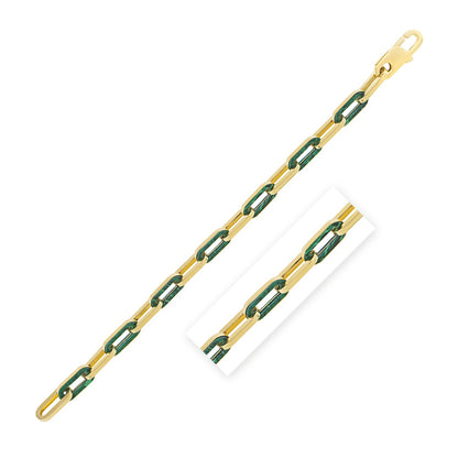 14k Yellow Gold Malachite Paperclip Gem Link Bracelet (7.00 mm)