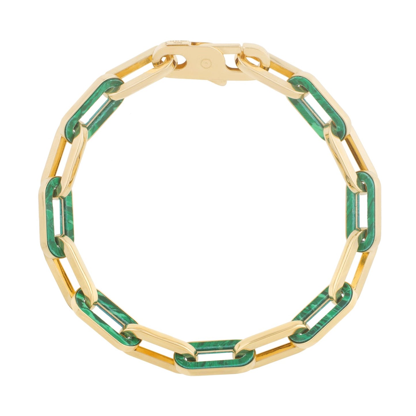 14k Yellow Gold Malachite Paperclip Gem Link Bracelet (7.00 mm)