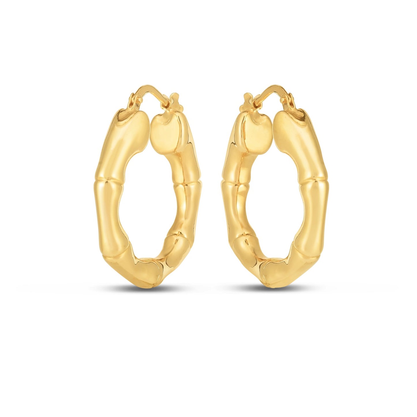 14k Yellow Gold Medium Bamboo Hoop Earrings