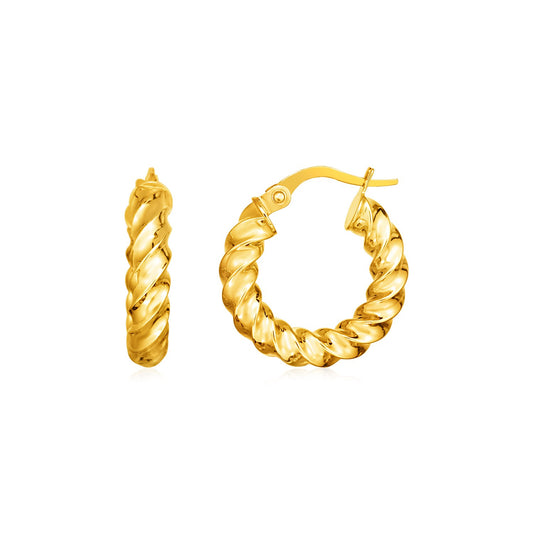 14k Yellow Gold Polished Twisted Hoop Earrings(3x11mm)