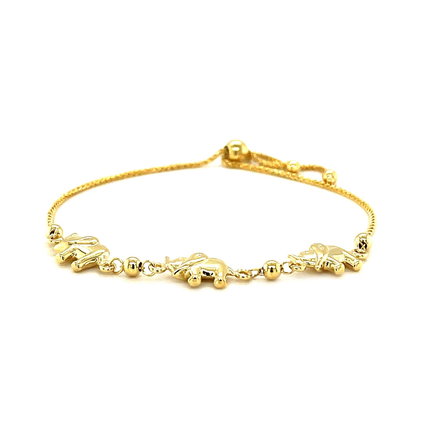 14k Yellow Gold Elephant Station Lariat Style Bracelet (1.00 mm)