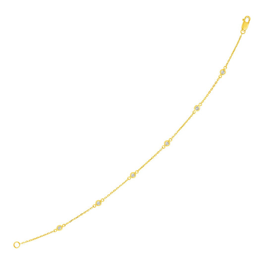 14k Yellow Gold 7 inch Bracelet with Diamond Stations (3.30 mm)