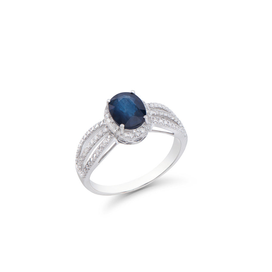 1.68 Cts Certified Diamonds & Blue Sapphire 14K White Gold Designer Ring Size 7.5