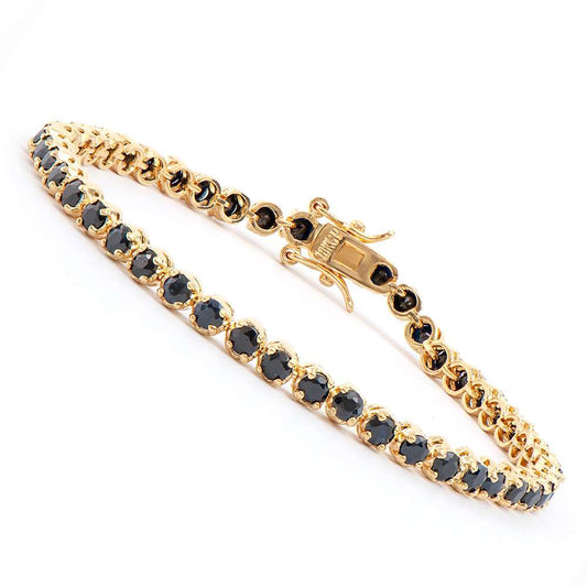 6.45 Tw Cts Black Sapphire 18K Gold Plated Designer  Bracelet  7.5 Inches