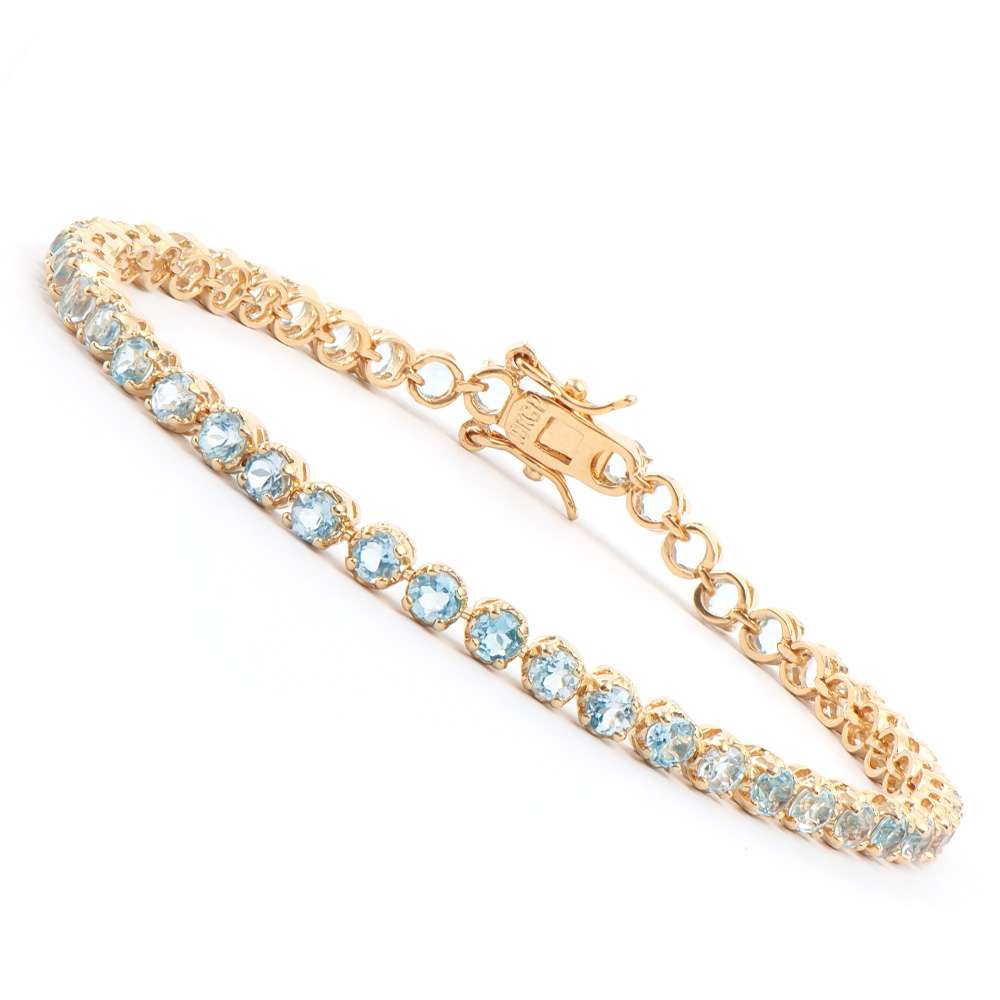 4.10 Tw Cts Blue Topaz 18K Gold Plated Designer Bracelet Size 7.5 Inches