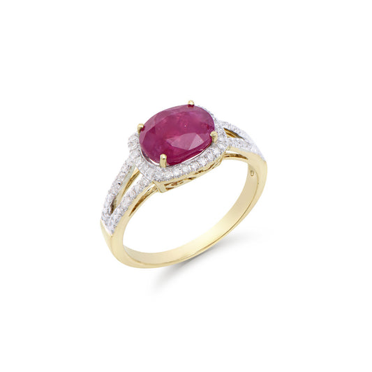 2.32 Cts Certified Diamonds & African Ruby 14K Yellow Gold Designer Ring Size 7.5