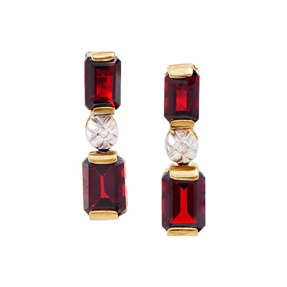 3.52 Tw Cts Garnet & Diamonds 18K Gold Plated Designer Ear-Rings